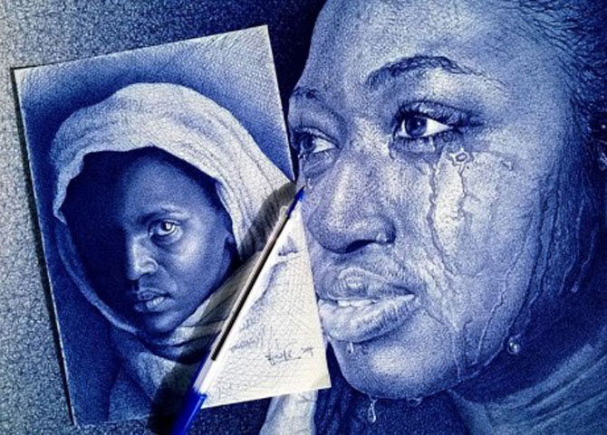 Artista do Gana pinta retratos maravilhosos com caneta esferográfica