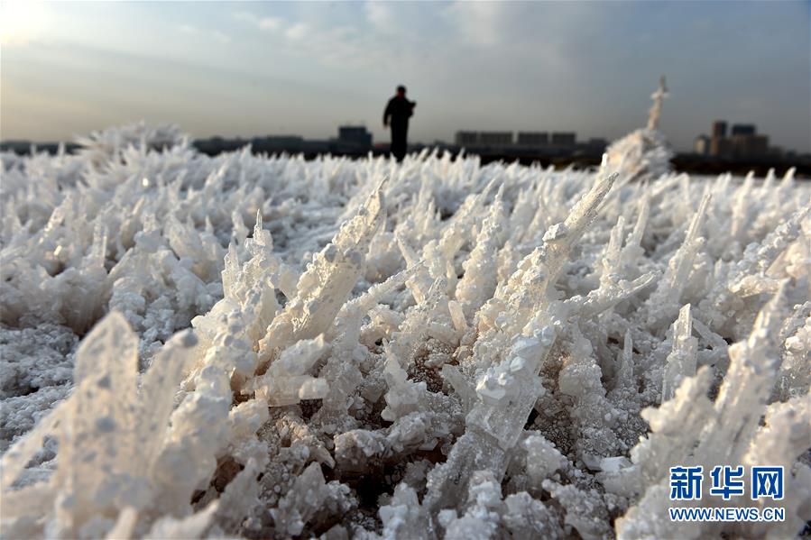 Lindos cristais de sal no lago de Yuncheng