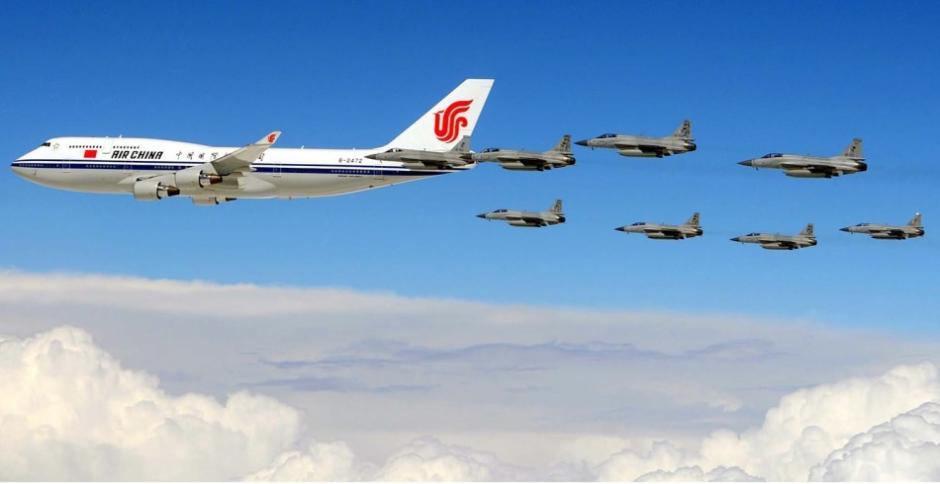 Imagens de caças estrangeiros em missão de escolta dos aviões dos líderes chineses