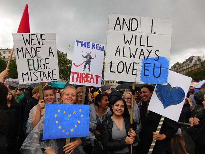Manifestantes em Londres rejeitam o Brexit
