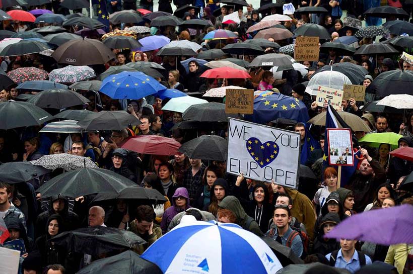 Manifestantes em Londres rejeitam o Brexit