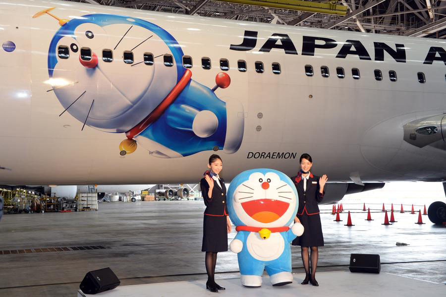 Avião temático de Doraemon inaugura sua viagem de Tóquio a Shanghai