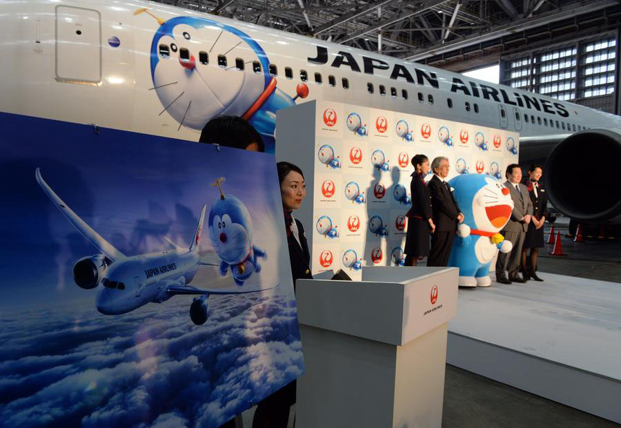 Avião temático de Doraemon inaugura sua viagem de Tóquio a Shanghai