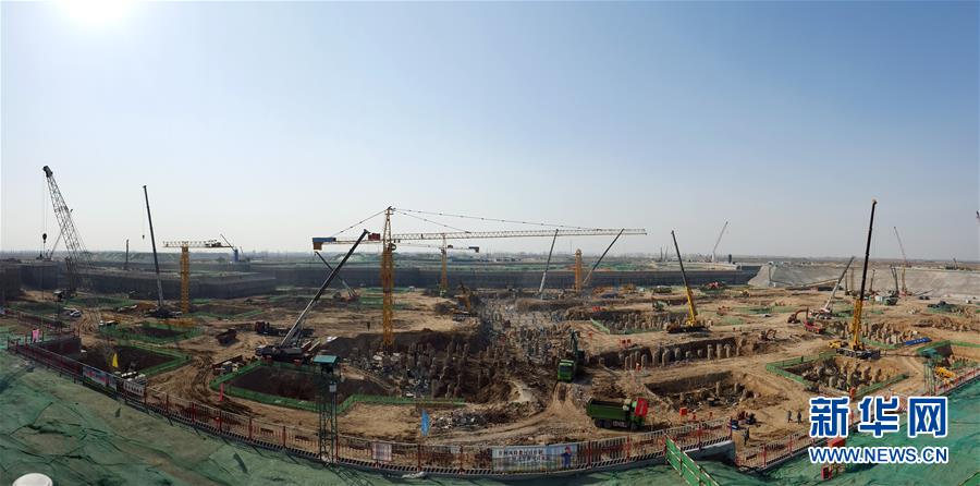 Panorama da construção do novo aeroporto de Beijing