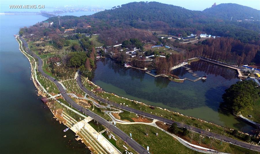 Caminhos verdes atravessam o Lago Donghu no centro da China