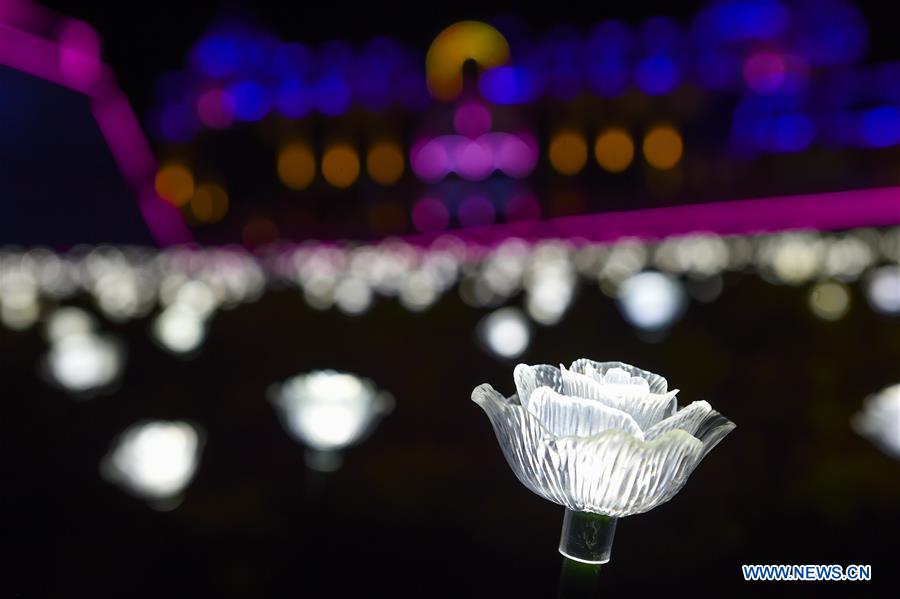 Cenário noturno do Parque dos Girassóis em Guangzhou