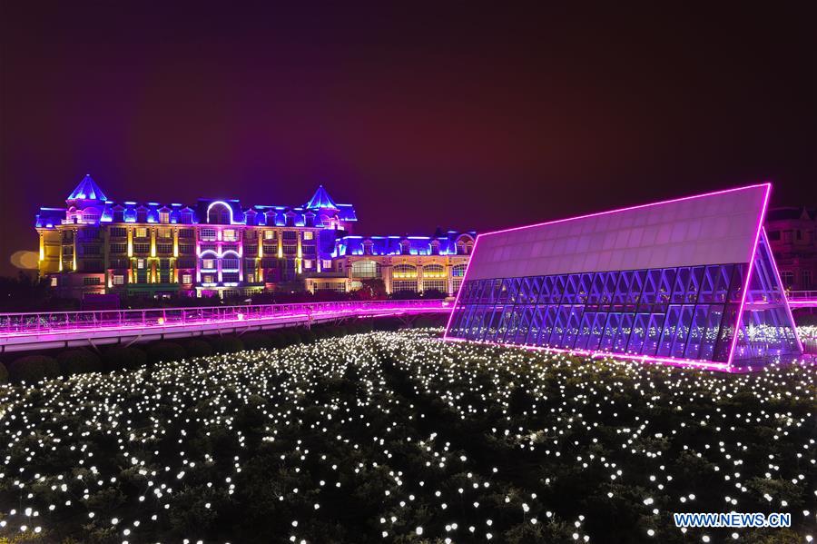 Cenário noturno do Parque dos Girassóis em Guangzhou