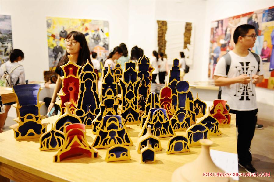 Exposição de obras de arte em Nanjing no leste da China