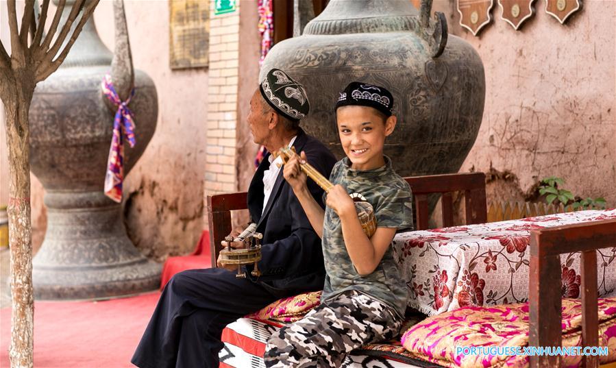 Vida cotidiana em Kashgar no noroeste da China