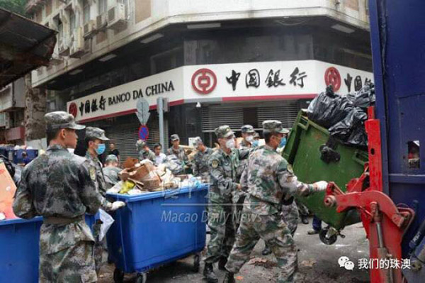 Tufão Hato: Soldados da Guarnição do ELP em Macau são mobilizados para operações de limpeza