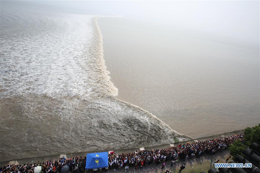 Macaréu do rio Qiantang atinge ponto máximo