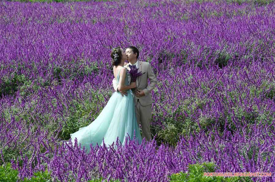 Casais posam para fotos de casamento em Yunnan