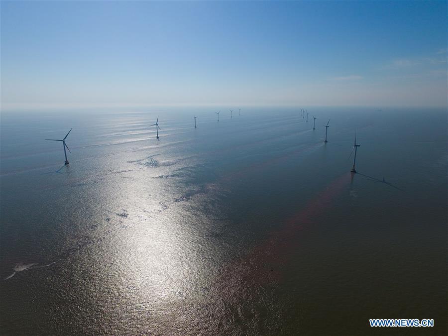 Shanghai: Panorama aéreo do Parque Eólico Offshore da Ponte de Donghai