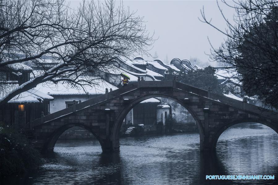 Charme de Wuzhen coberta de neve