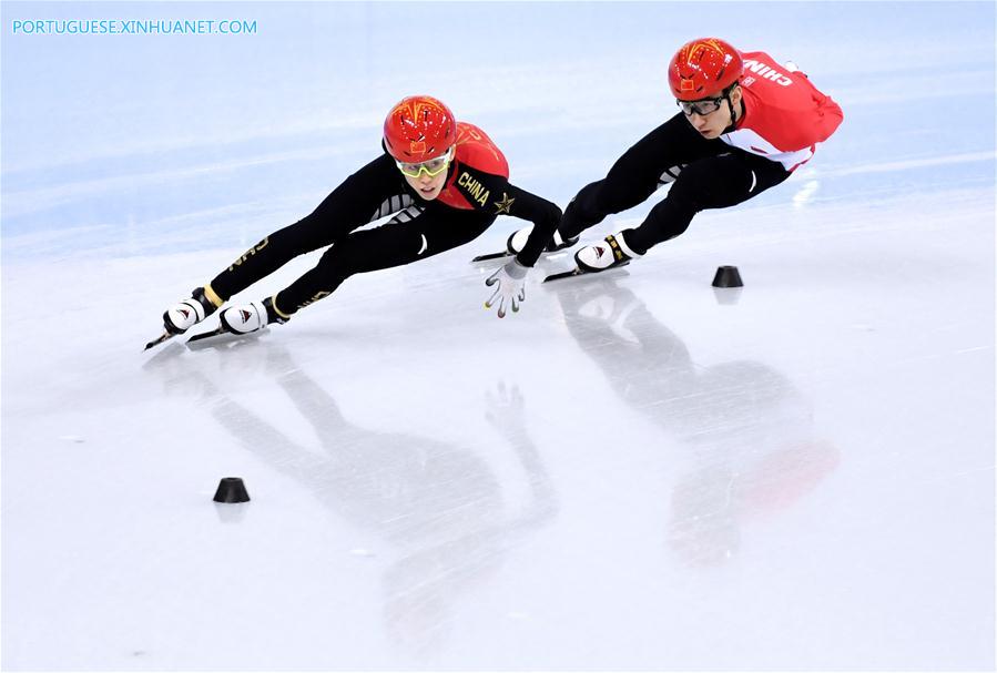 Equipe de patinação de pista curta da China treina na Coreia do Sul para os Jogos Olímpicos de Inverno de PyeongChang 2018