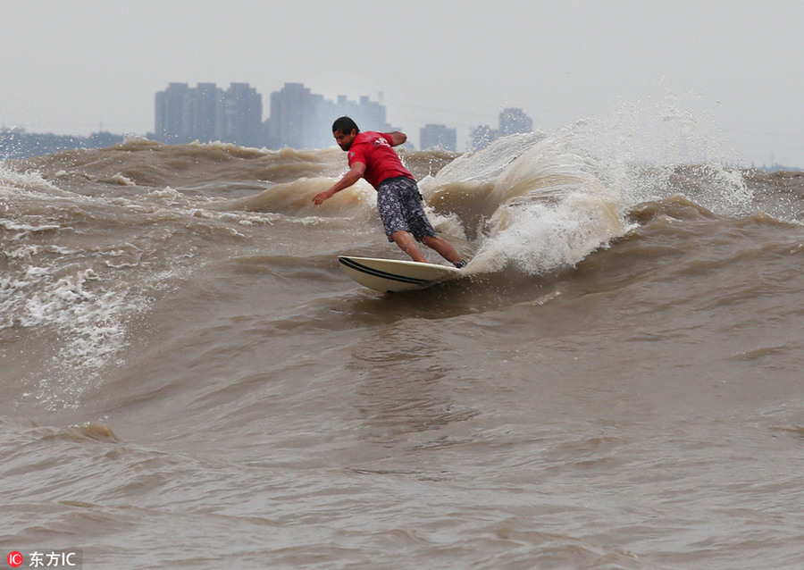 Galeria: Centenas de surfistas participam em competição no rio Qiantang