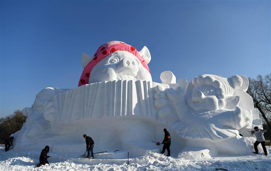 Esculturas de neve em Harbin celebram a chegada do Ano Lunar Chinês do Porco