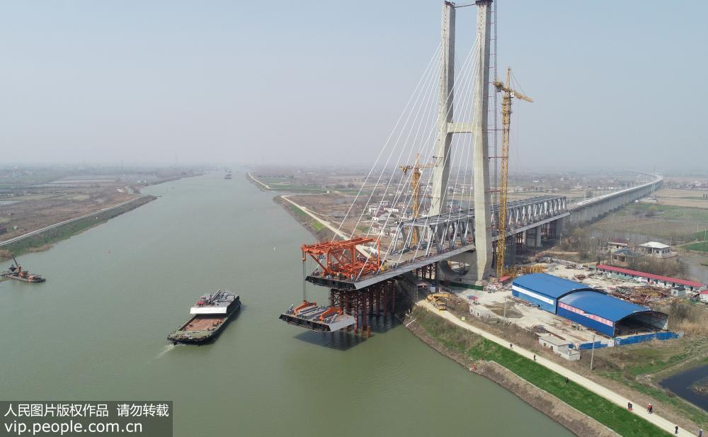 Construídas seções da ponte ferroviária Shangqiu-Hefei-Hangzhou sobre Rio Yuxi