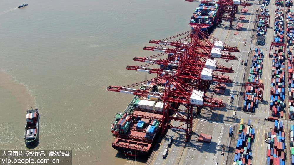 Visão aérea: Porto de Águas Profundas de Yangshan de Shanghai