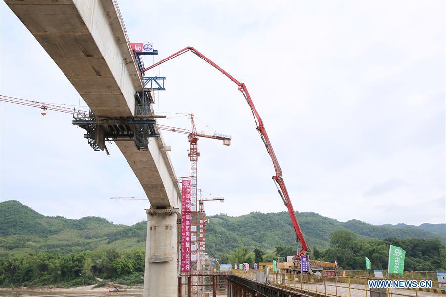 Seção principal da ponte ferroviária China-Laos no rio Mekong concluída 