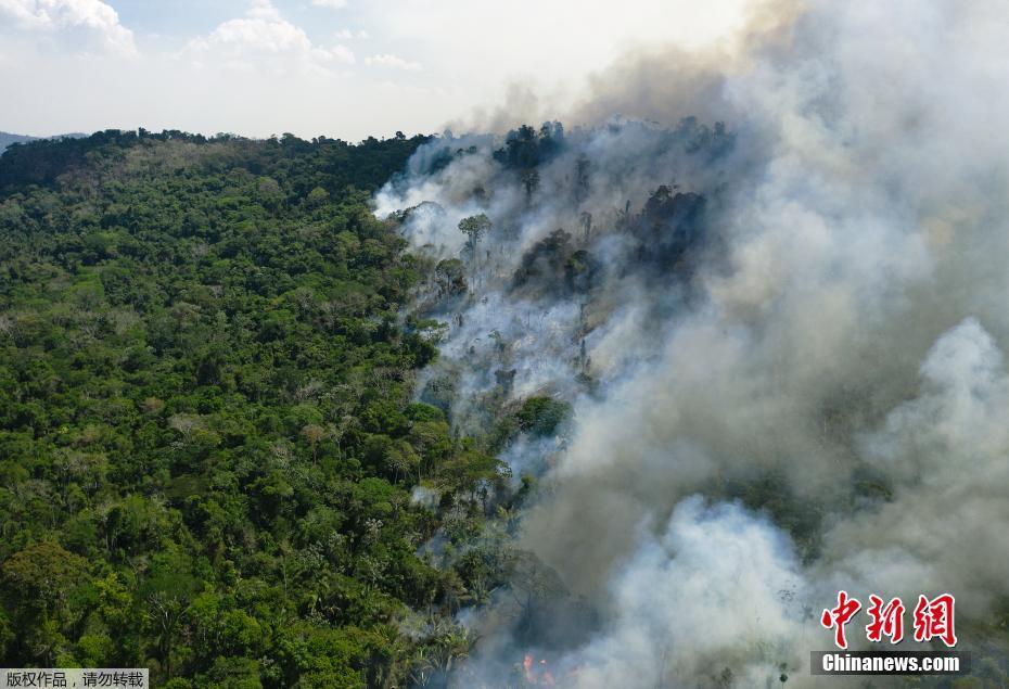 Incêndio na floresta amazônica no Brasil continua, com densa fumaça