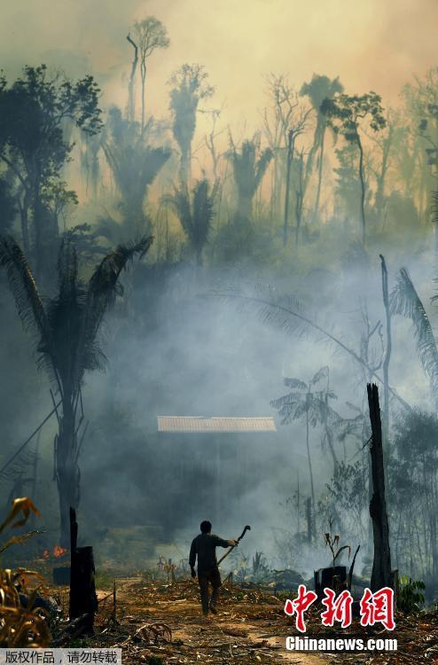 Incêndio na floresta amazônica no Brasil continua, com densa fumaça