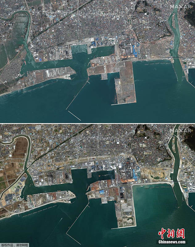 Comparação do antes e depois do Grande Terremoto do Japão