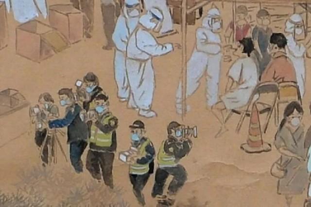 Pintura feita à mão mostra cenas de prevenção e controle da pandemia na China