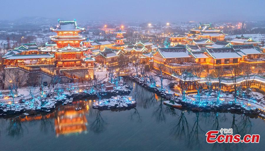 Cidade antiga coberta de neve em Nanjing