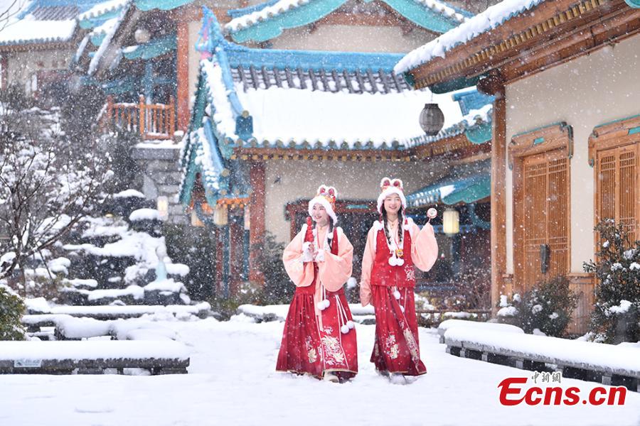 Cidade antiga coberta de neve em Nanjing