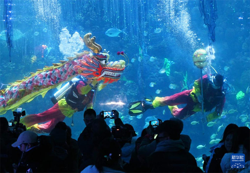 Qingdao realiza performance de dança do dragão subaquática para receber Festival da Primavera