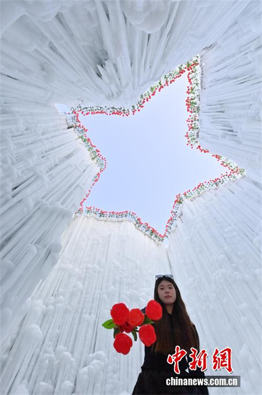 Galeria: paisagem de gelo e neve com tema de rosas atrai turistas