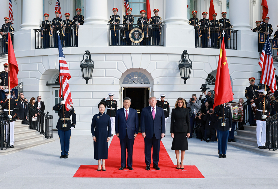 Xi Jinping participa da cerimônia de boas-vindas realizada por Trump