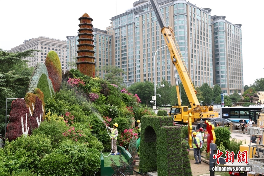 Beijing instala canteiro temático de flores para comemorar 80º aniversário da vitória na Guerra de Resistência do Povo Chinês contra a Agressão Japonesa